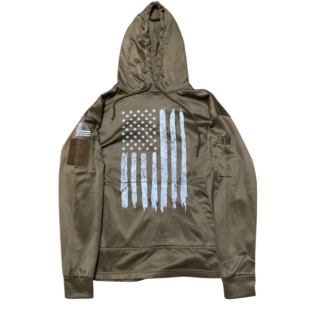 Rothco Mens Tactical Performance Hoodie Coyote Brown American Flag Large 65900